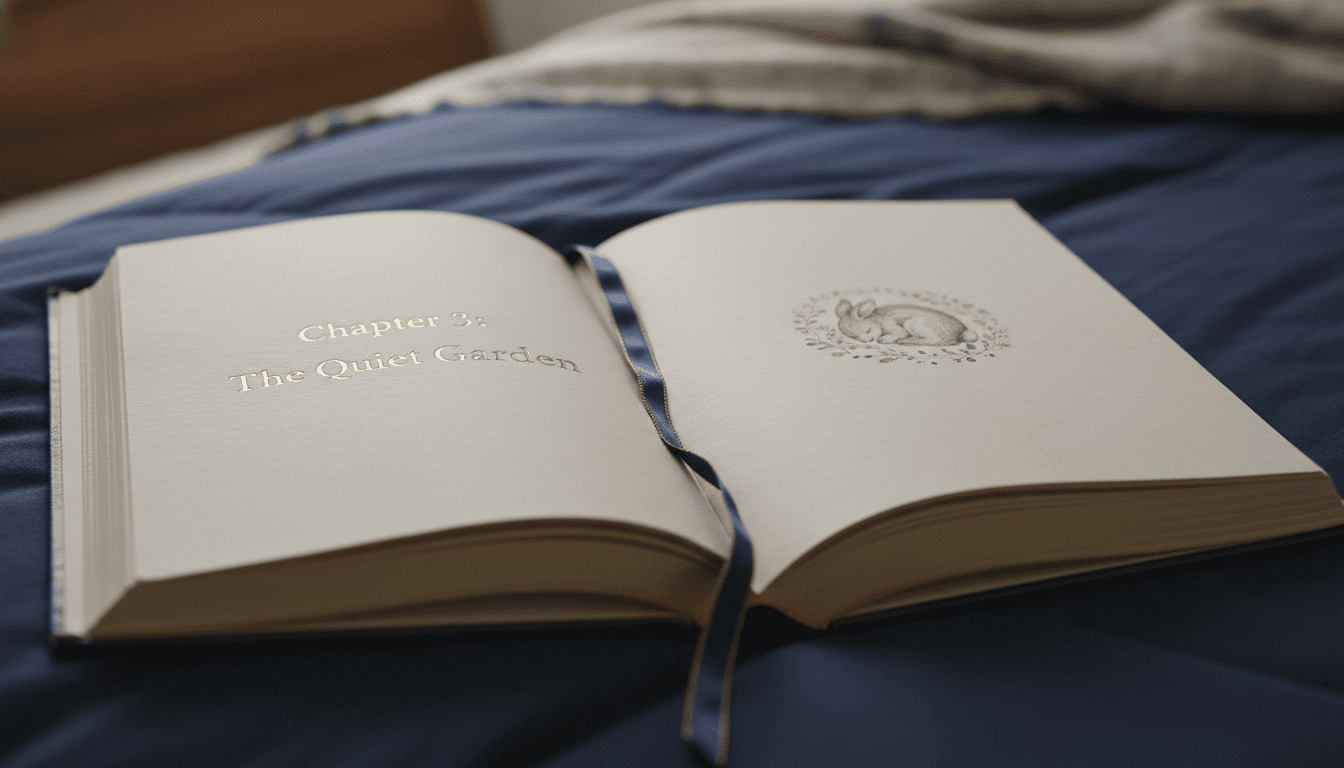 Open chapter heading page of a personalized AI bedtime story book