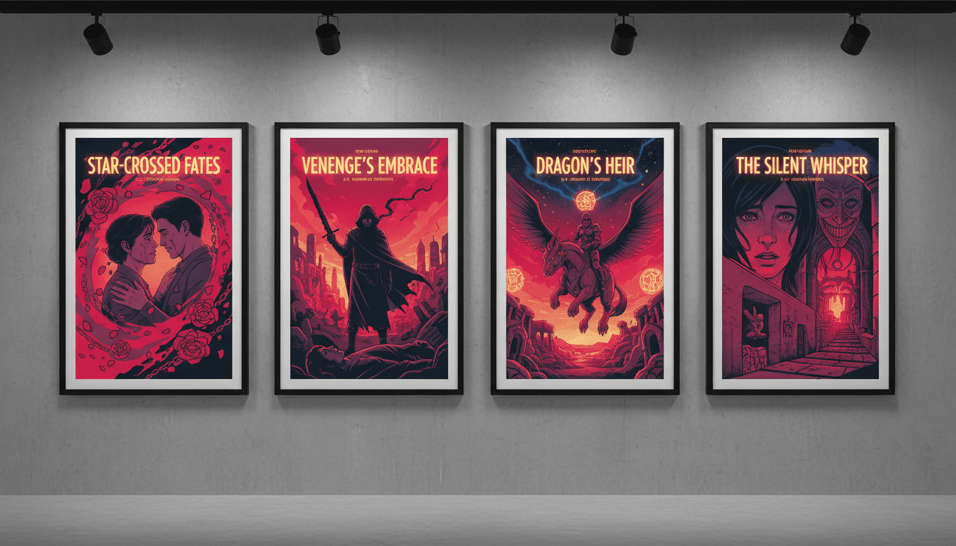 A gallery wall of comic drama episode covers across romance, revenge, fantasy and thriller genres in one consistent style