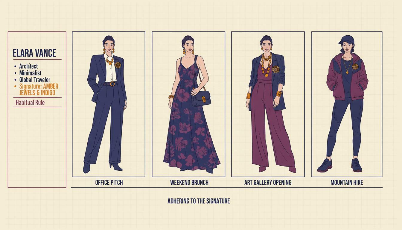 The Rule — Always in black, from the character wardrobe timeline in C2Story
