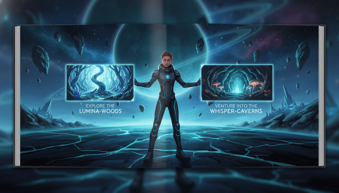 Cinematic style interactive storybook page