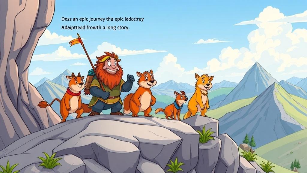 Cartoon illustration style for long story conversion