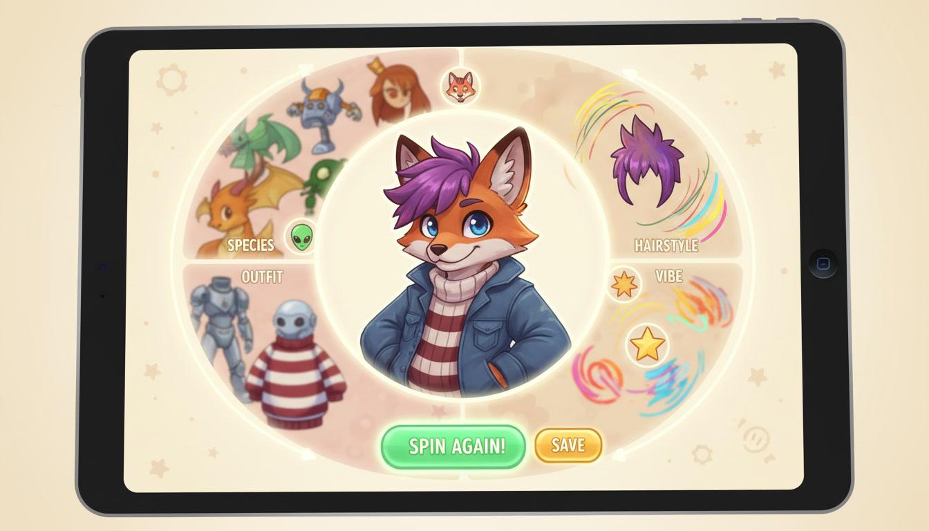 OC generator spinning up a new original character with a randomizer of traits