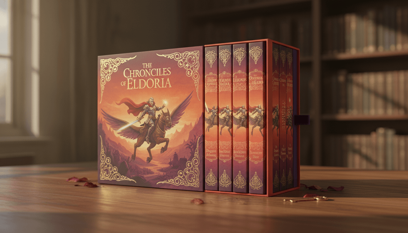 A boxed set of matching storybooks from a single series sharing one cohesive design