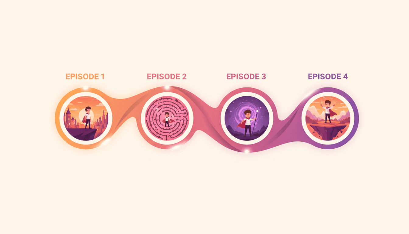 A season arc timeline showing episode one through four connected into one continuous storyline