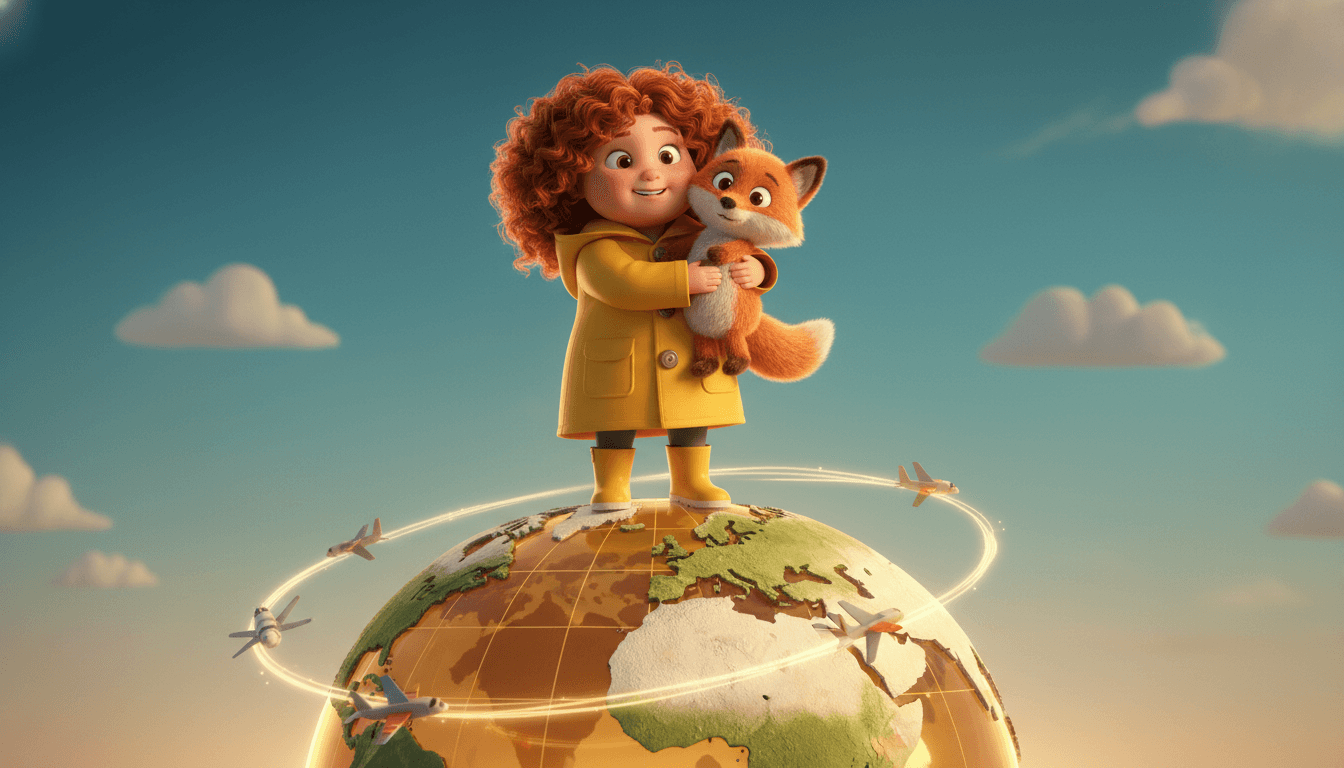 Pixar 3D illustration style for multilingual picture book