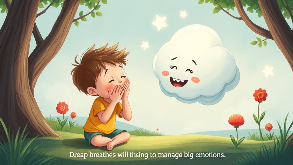 A child learning to manage big emotions with breathing exercises