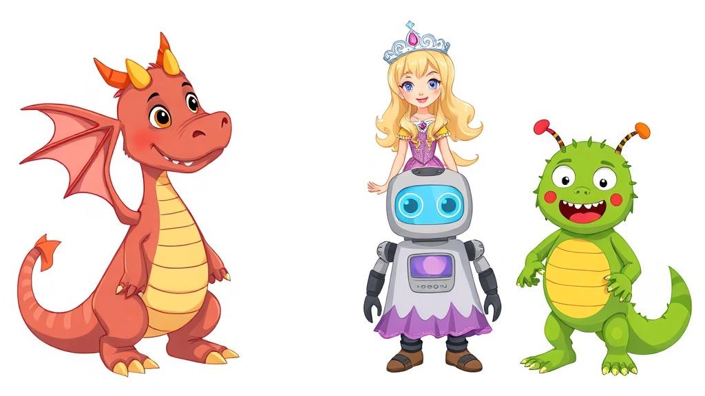 Collection of diverse illustrated character designs for children stories