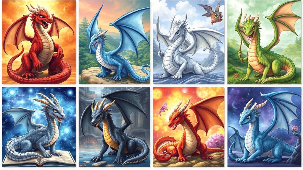 Collection of dragon storybooks in various art styles