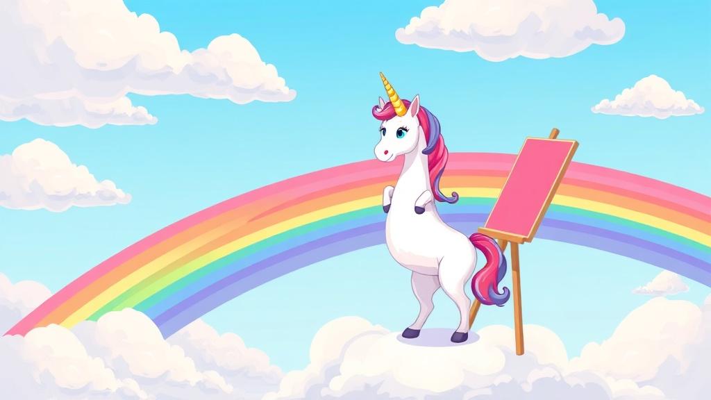 Cartoon style unicorn story illustration