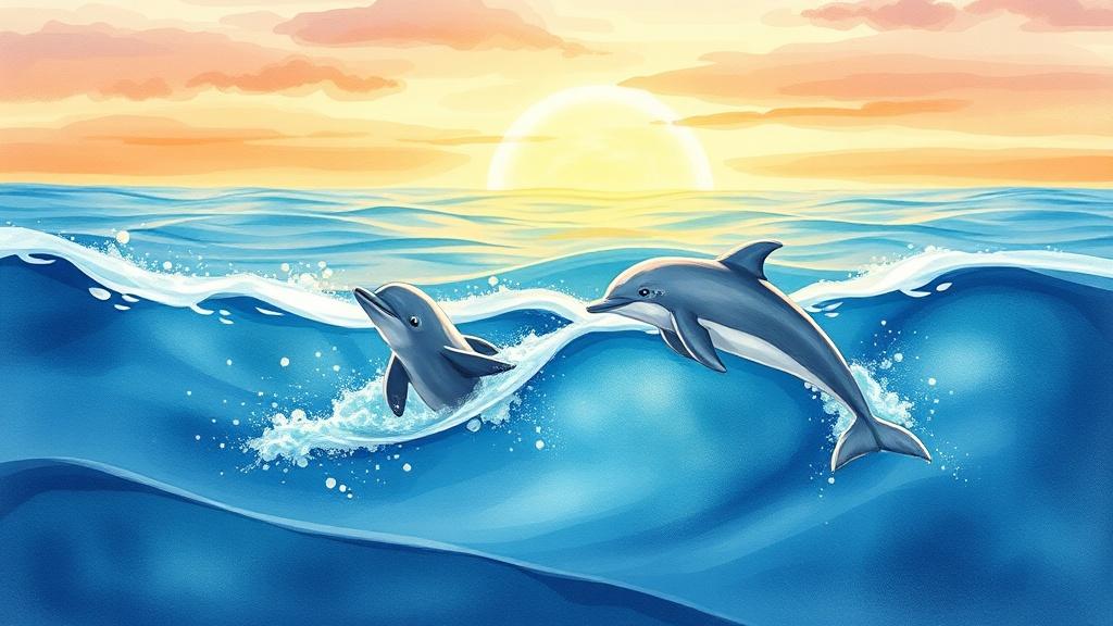 Watercolor style ocean story illustration