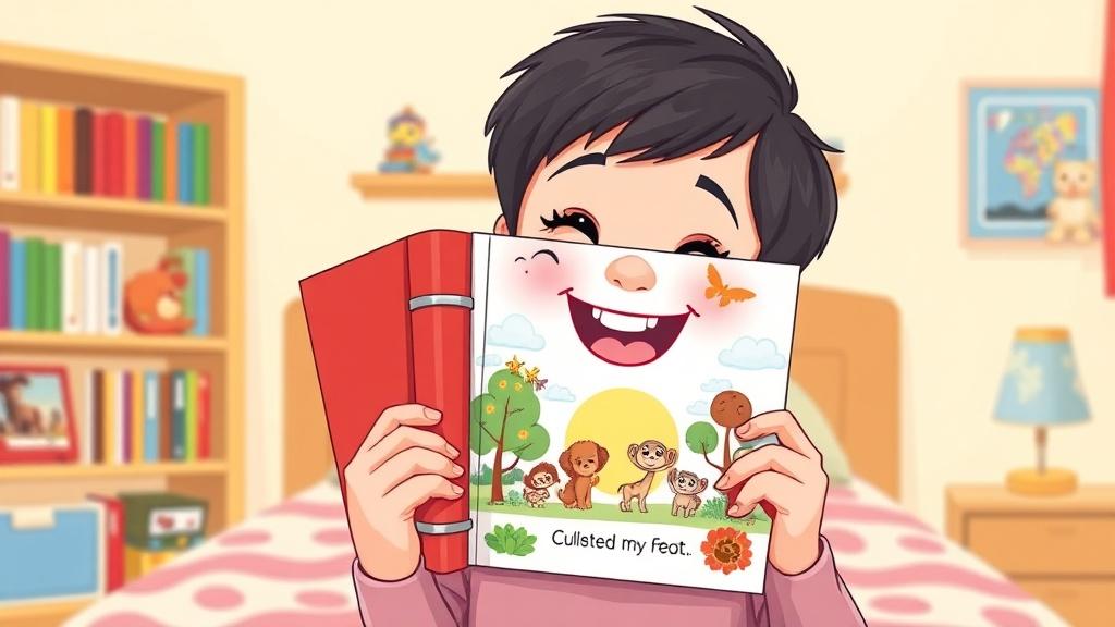 A child excitedly holding their own custom illustrated storybook