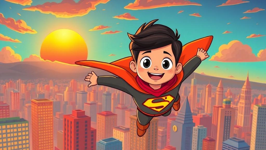 Cartoon style illustration with bold colors for young readers