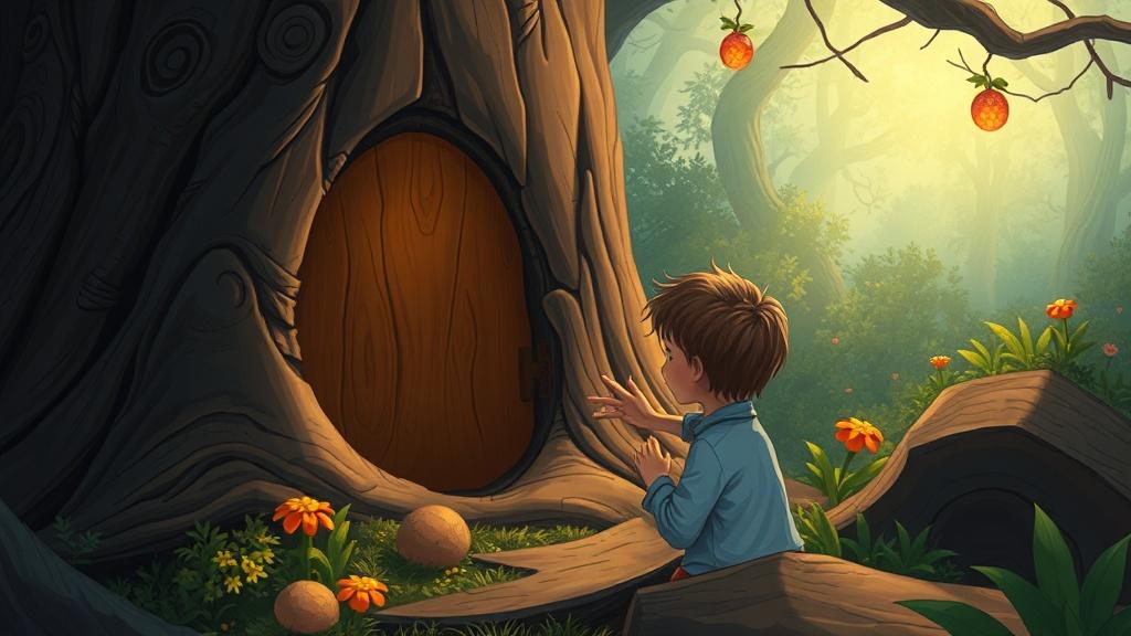 Cinematic style illustration with rich warm tones for kids