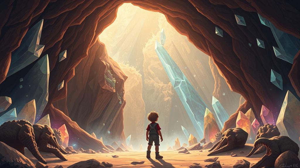 Cinematic style illustration with rich warm tones for kids