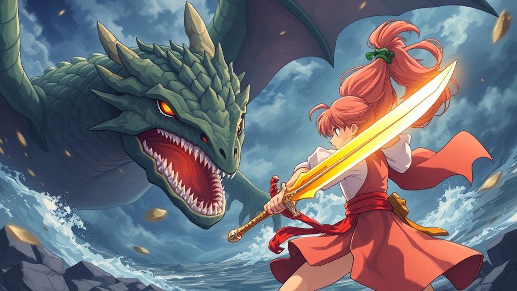 Dynamic anime style illustration for seventh grade picture books