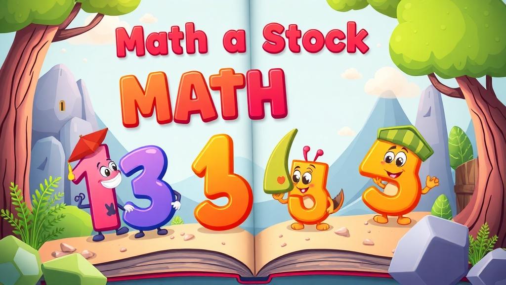 A colorful math story book with friendly number characters going on adventures