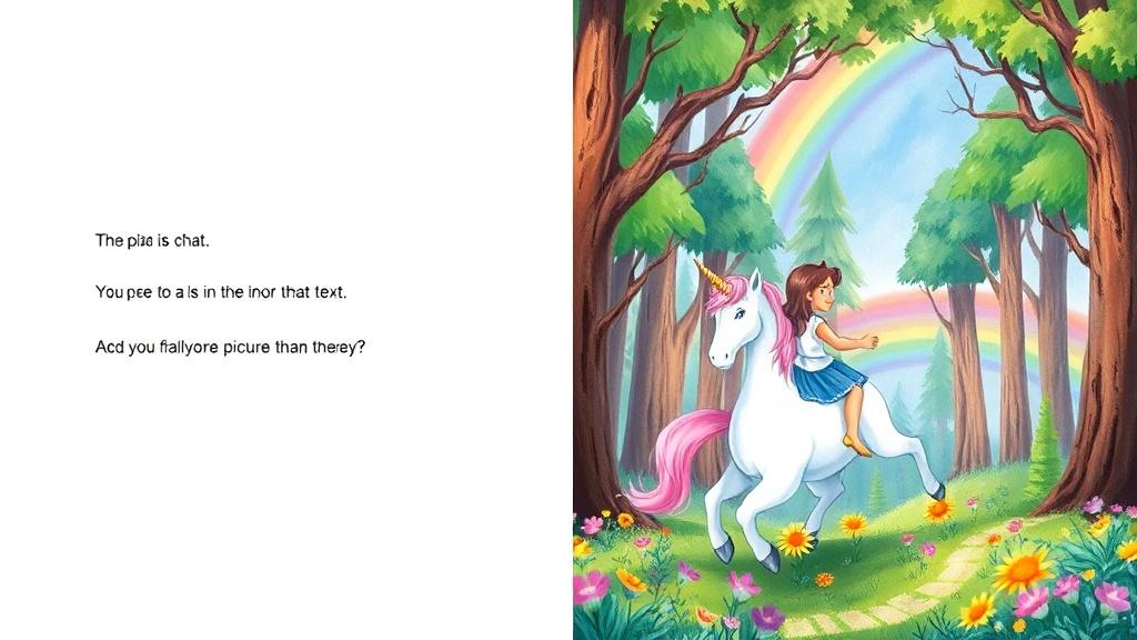 Split-screen comparison of an AI chat interface versus a fully illustrated children's picture book