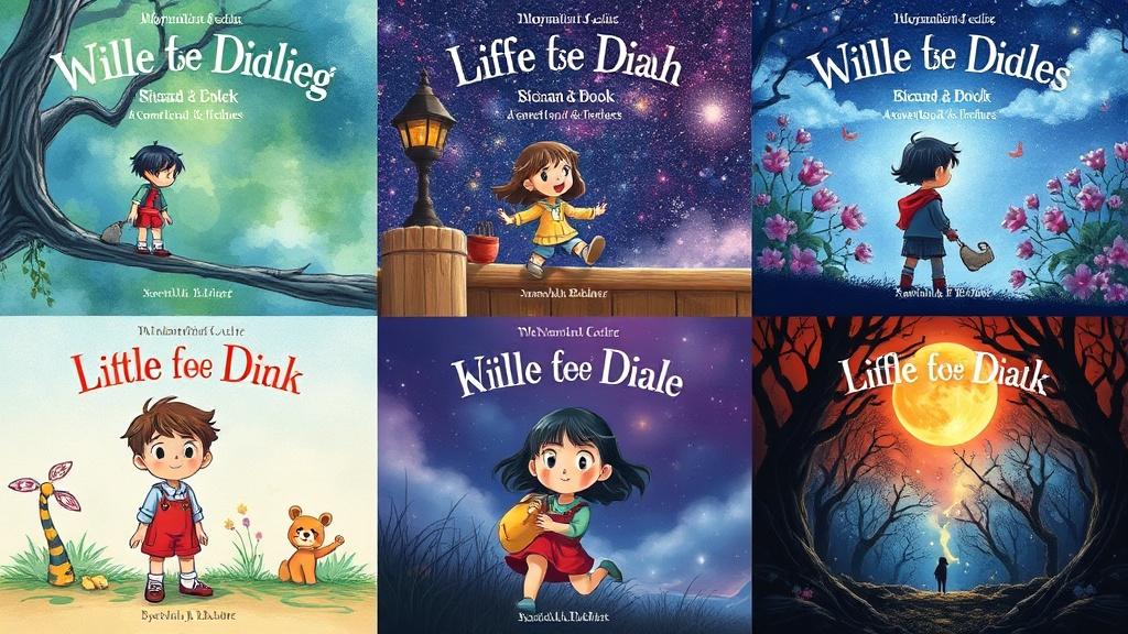 A collection of AI-generated children's book covers in various art styles