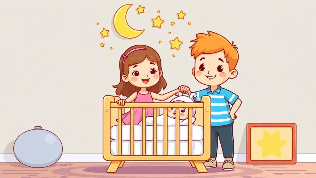 Cartoon style new sibling book illustration