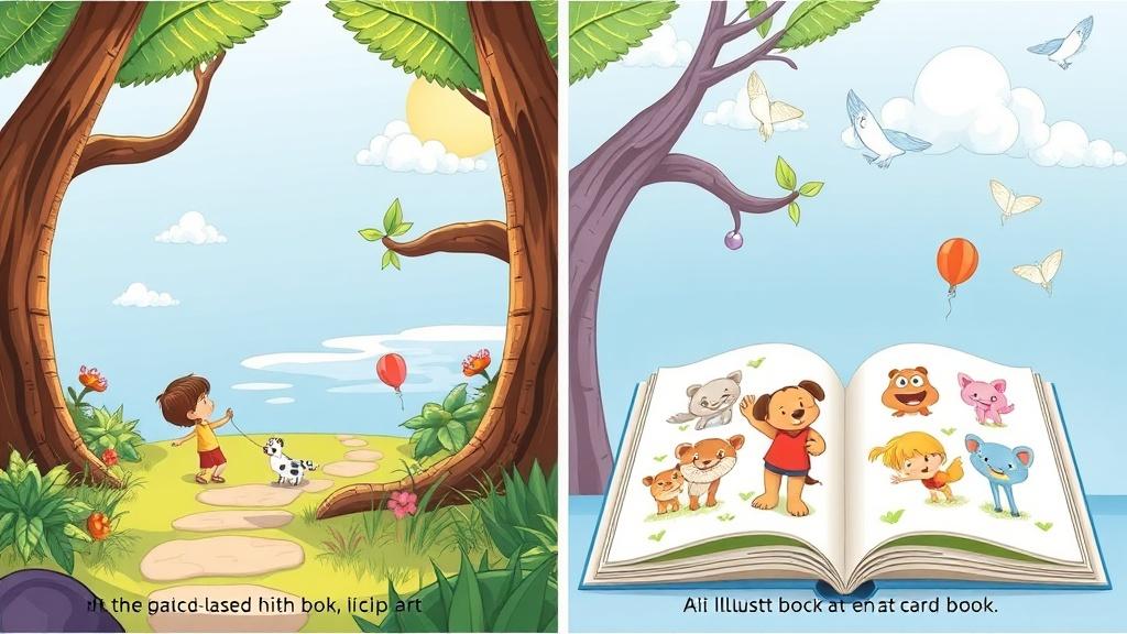 Comparison of template clip art book versus complete AI-illustrated children's picture book