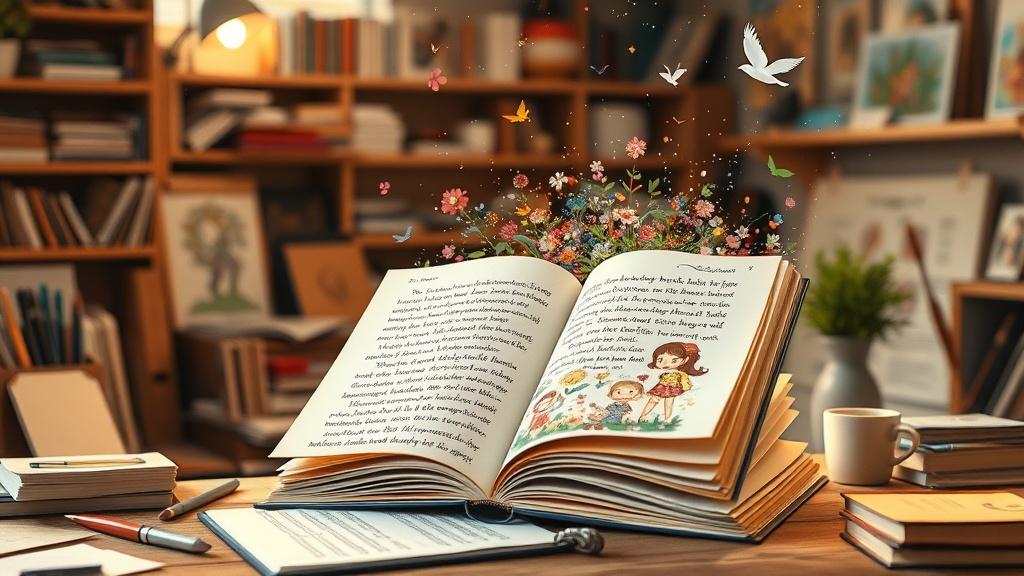 Story manuscript being transformed into a gorgeous illustrated book with colorful pages