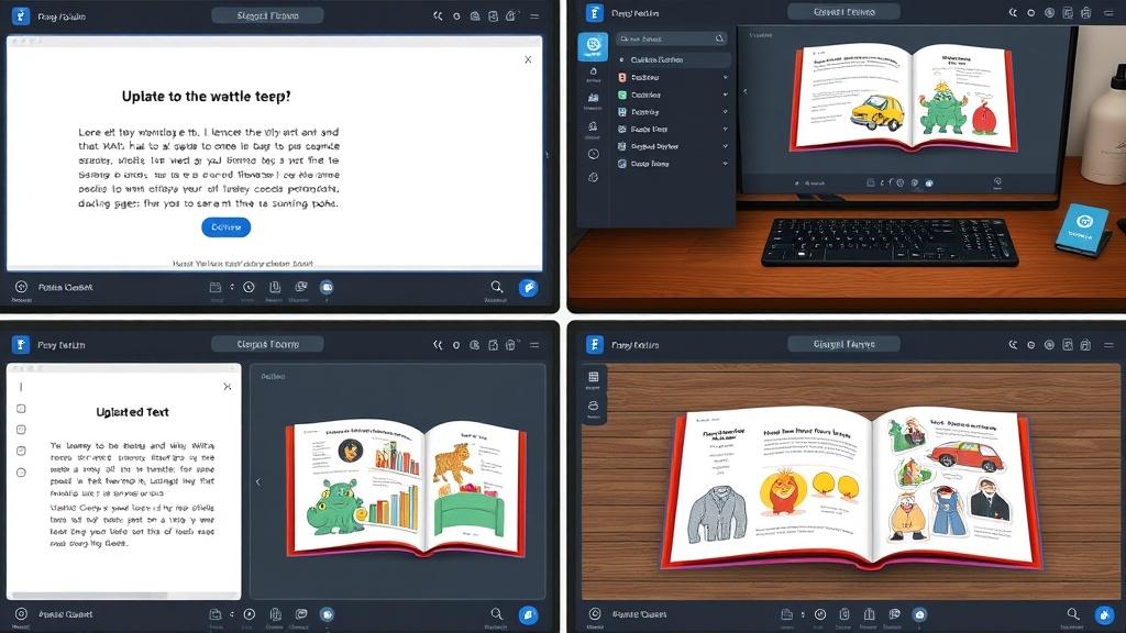 Digital workspace showing novel upload and illustrated page generation