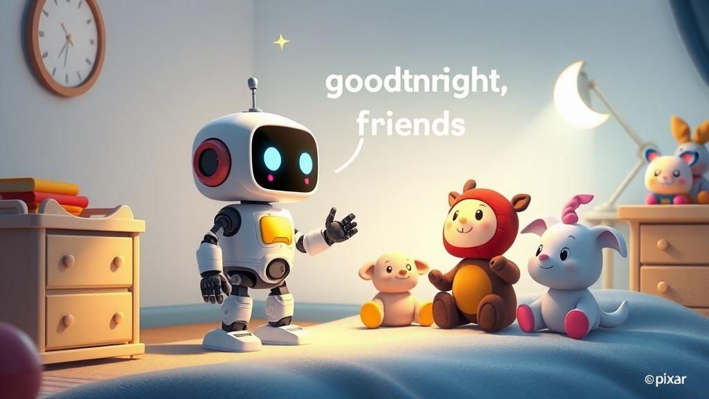 Pixar 3D illustration style for bedtime picture books