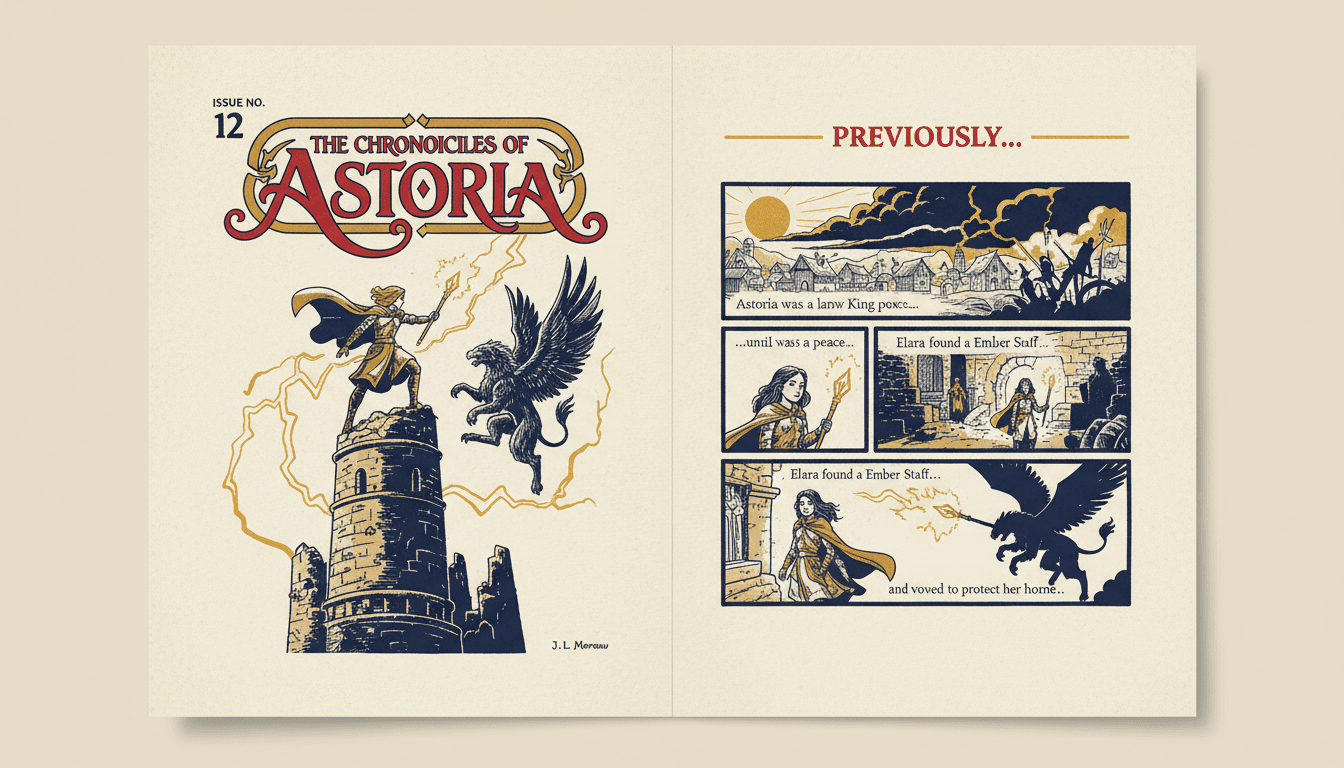 A comic issue opening spread with a numbered cover and a one-page previously recap strip