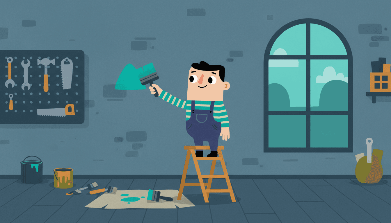 The Mark — an illustrated example page for a company story book showing drawn, not pasted