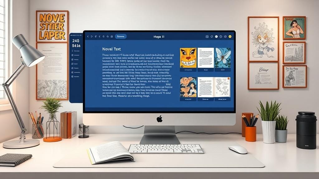 AI interface transforming novel text into illustrated picture book pages