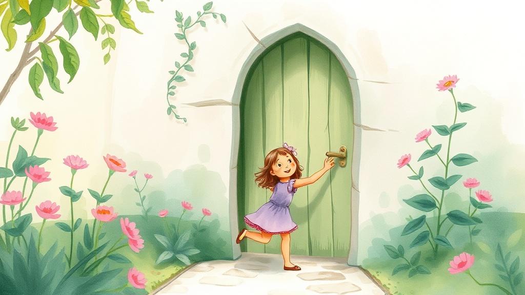 Watercolor picture book style from novel